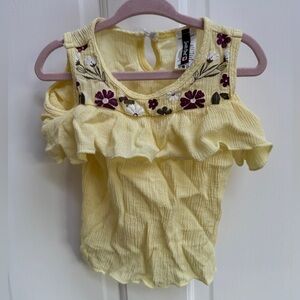 NWOT Insta Girl 3T Yellow Floral Frill Cold Shoulder Off the Shoulder Blouse